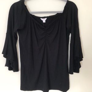 Candie’s Off-Shoulder 3/4 Sleeve, V-Neck Top
